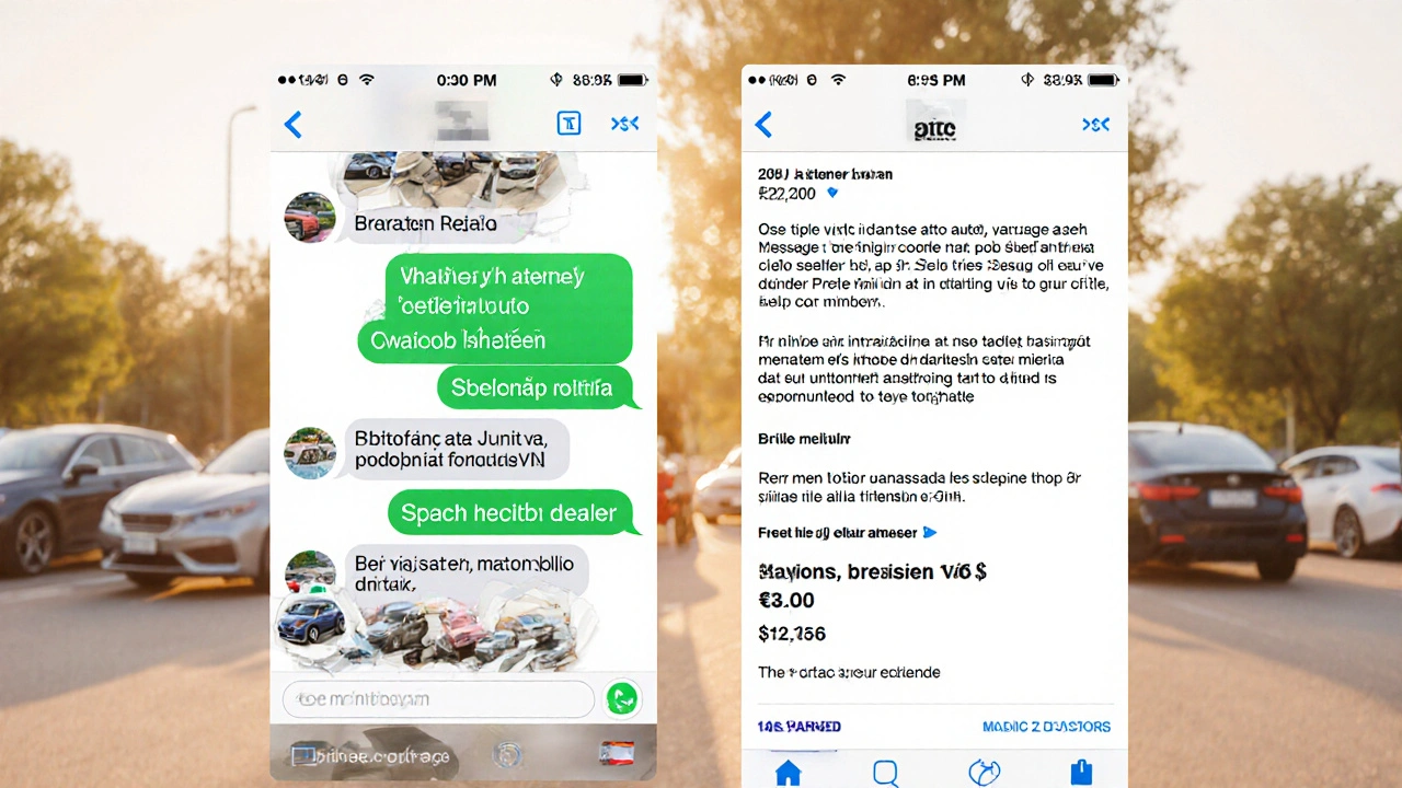 Porovnání nejasné zprávy a přesného potvrzení rezervace auta na obrazovce.