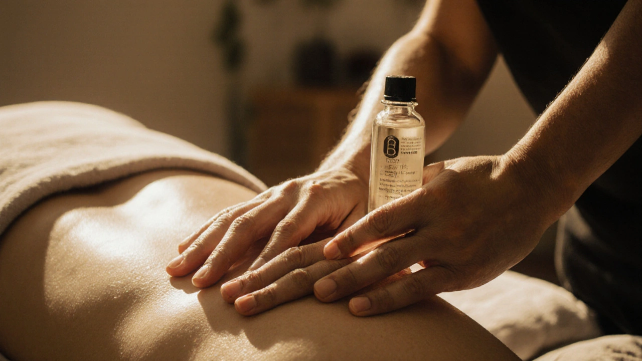 Ruce provádějící jemnou masáž na břiše, bez nahoty, v respektujícím prostředí.