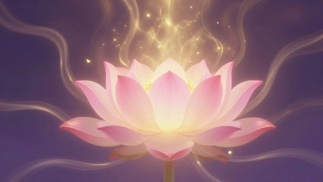 Abstraktní symbolika ženské duševní síly a květin.