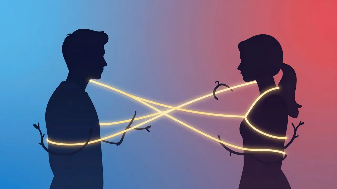 Abstraktní ilustrace pouta a nejistoty ve vztahu